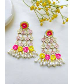 Multicolored Handmade Beaded Flower Earrings for Wedding &
