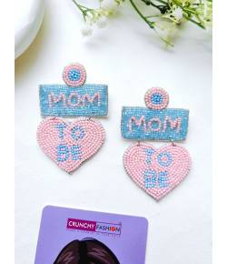 Pink-Blue 'Mom-To-Be' Beaded Earrings for Baby Shower