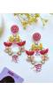 Pink-Yellow Handmade Beaded Floral Earrings For Women And