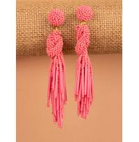 Rose Pink Beaded Tassel Earrings for Women