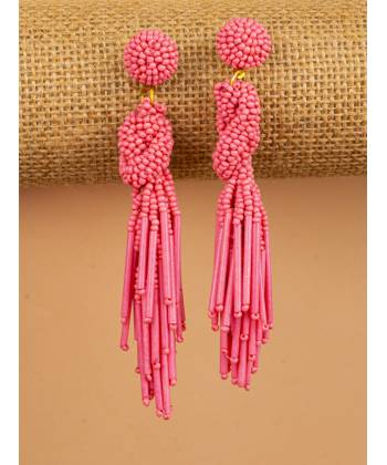 Rose Pink Beaded Tassel Earrings for Women