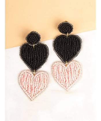 Black & Pink Beaded Heart Dangler Earrings for Girls &