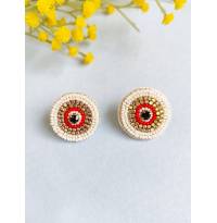 White-Red Beaded Evil Eye Stud Earrings for Women & Girls
