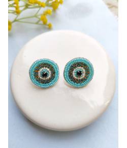 Sky Beaded Evil Eye Stud Earrings - Handmade Jewellery for