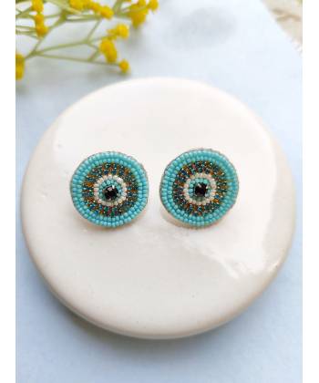 Sky Beaded Evil Eye Stud Earrings - Handmade Jewellery for
