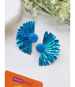 Sparkling Sea Blue Half Flower Handmade Beaded Stud Earrings