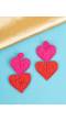 Red-Pink Double Heart Handmade Beaded Earrings