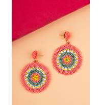 Peachy Affair Beaded Handmade Multicolor Dangler Earrings for