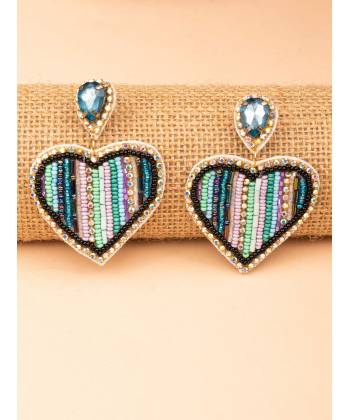 Cascaded Love Earrings in Blue- Handmade Heart Beaded