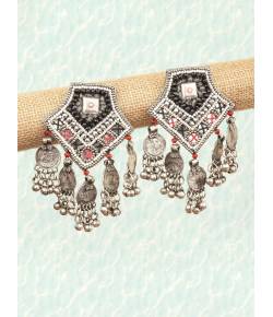 Buy Online Crunchy Fashion Earring Jewelry Oxidized Silver Boho Handmade Dangler Earrings for Women Drops & Danglers CFE2056