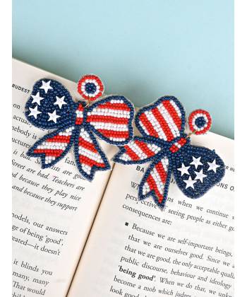 Multicolor Beaded Bow Earrings for Girls & Women- US Flag