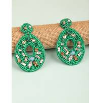Crystal Studded Green Beaded Earrings for Women