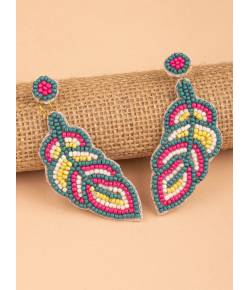 Multicolored Feather Earrings- Handmade Beaded Leaf Earrings