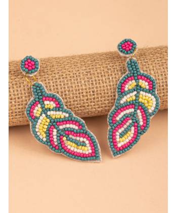 Multicolored Feather Earrings- Handmade Beaded Leaf Earrings
