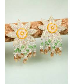 Lime Green Handmade Floral Dangler Earrings for Girls and