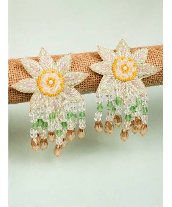 Lime Green Handmade Floral Dangler Earrings for Girls and