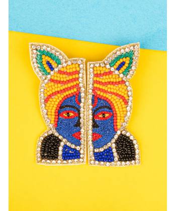 Krishna Earrings- Handmade Beaded Kanha Earrings for