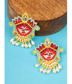 Summer-Spring Devi Maa Face Multicolor Beaded Drop Earrings