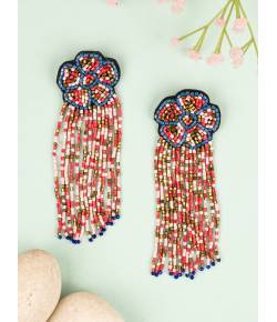 Multicolor Beaded Flower Tassel Earrings for Women & Girls