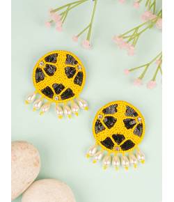 yellow Beaded Stud Earrings for Girls & Women