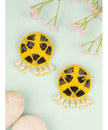 yellow Beaded Stud Earrings for Girls & Women
