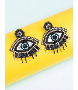 Black Handmade Beaded Evil Eye Earrings for Girls/Women