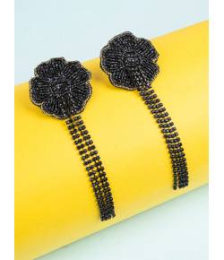 Black Beaded Flower Tassel Earrings for Women/Girls