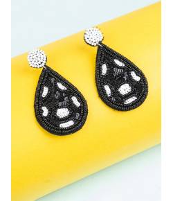 Black Flower Beaded Drop Earrings for Women & Girls