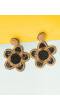Black Gold Beaded Flower Drop Earrings for Women and Girls