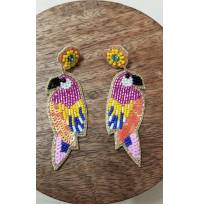 Pink Handmade Beaded Parrot Earrings for Girls