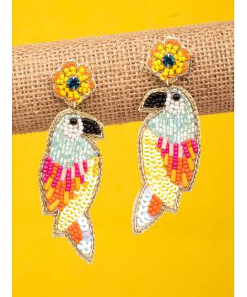 Beaded Parrot Drop Earrings - Unique Fashion for Women +