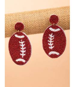 Brown Rugby Football Earrings - Beaded Sports-Themed Jewelry