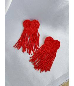Red Heart Beaded Tassel Earrings for Women & Girls