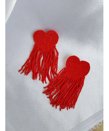 Red Heart Beaded Tassel Earrings for Women & Girls