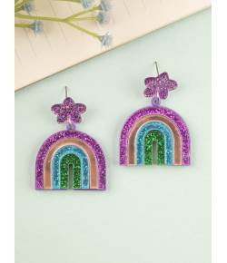 Purple Bliss Acrylic Rainbow Earrings for Women & Girls