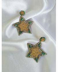 Buy Online Crunchy Fashion Earring Jewelry Antique Gold-Toned Gold-White Tasselled Drop Earrings Handmade Beaded Jewellery CFE1359