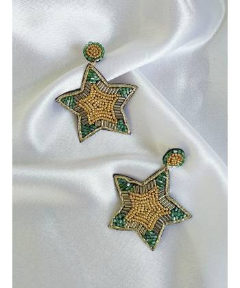 Stylish Green-Gold Beaded Star Earrings for Unique Women