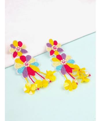 Multicolor Beaded Floral Earrings for Haldi Mehndi