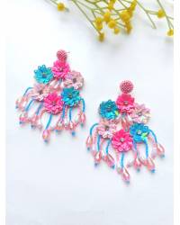 Buy Online Crunchy Fashion Earring Jewelry SkyBlue-Pink Handmade Beaded Floral Jewellery Set for Haldi Handmade Beaded Jewellery CFS0535