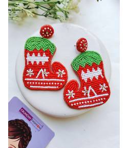 Handcrafted Xmas Stud Earrings: Santa Socks for Women