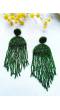 Green Handmade Beaded Tassel Earrings for for Women