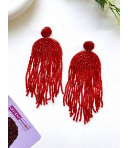 Red Handmade Tassel Statement Earrings for Girls & Women
