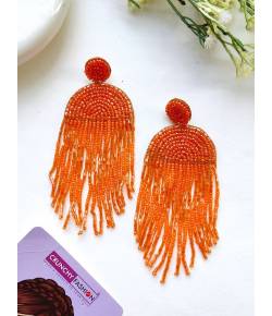 Orange Party Wear Handmade Tassel Beaded Earrings