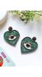 Green Evil Eye with Heart Handmade Earrings for Girls
