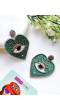 Green Evil Eye with Heart Handmade Earrings for Girls