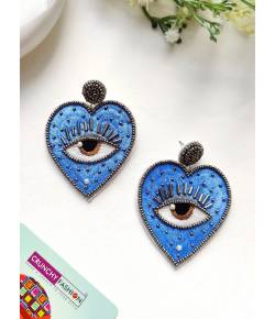 Sky Blue Handmade Evil Eye Heart Earrings for Women and