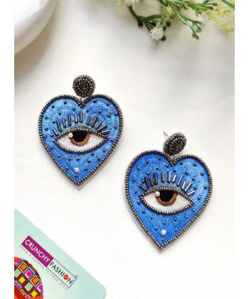 Sky Blue Handmade Evil Eye Heart Earrings for Women and