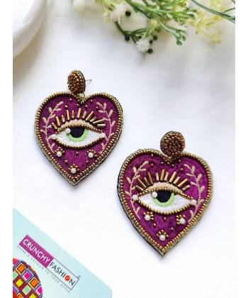 Purple Evil Eye Heart Boho Handmade Earrings for Women