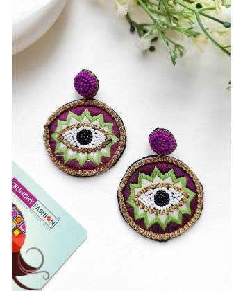 Purple-Green Evil Eye Handmade Earrings