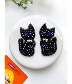 Stylish Black Kitty Handmade Beaded Earrings